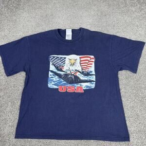 Sport Attack Shirt Mens XL Blue USA Bald Eagle Flag Jet Graphic Tee Patriotic